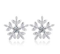 Candyfancy S925 Sterling Silver Snowflake Stud Earrings With Cubic Zirconia Crystal For Women Girls