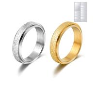 Candyfancy Sandblast Glitter Ring Rotate Anxiety Relief Ring Simple Frosted Ring Plain Knuckle Rings Minimalist Stacking Midi Ring Size T 1/2, Contains Invisible Ring Size Adjuster
