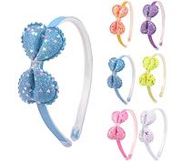 Candygirl 6Pcs Glitter Bow Headbands for Girls & Kids Sequin Headband with Bows,Sparkly Rainbow Bow Alice Bands for Toddlers Star Sequins Covered Little Girls Head Bands Glitter Hairbands(Multicolor)