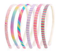 Candygirl Glitter Headbands for Girls,6Pcs Cute Non-slip Thick Plastic Hairbands with Teeth,Sparkly Sequins Rainbow Headband for Little Girls Kids Glitter Hair Accessories Colorful Stripe Alice Bands