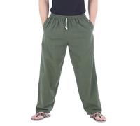 CandyHusky 100% Cotton Casual Jogging Lounge Pajamas Yoga Pants Trousers Elasticed Waist with Drawstring (XL/XXL, Olive Green)