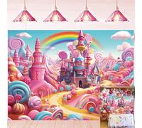 Candyland Backdrop Sweet Cartoon Candy Castle Lollipop Rainbow Photography Background for Girls Candyland Theme Birthday Party Decorations Baby Shower Banner (7x5FT（210x150cm）)