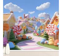 Candyland Castle Lollipop Wall Sticker, Cake Princess Murals Self Adhesive Photo, Cartoon Lollipop Wallpaper PVC Murals for Bedroom, Living Room Wall Art 260x175 cm