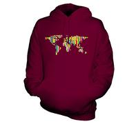 Candymix - Colourful World Map - Unisex Hoodie Mens Ladies Hooded Sweater, Size Medium, Colour Burgundy