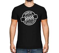 Candymix - Funny 20th Birthday Gift T-Shirt for Boys Made in 2005 - Graphic Mens T-Shirt, Premium Cotton Tee for Men, Short-Sleeve, Crew Neck, Contemporary Fashion Fit, Size X-Large, Colour Black