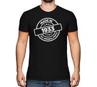 Candymix - Funny 92nd Birthday Gift T-Shirt for Men, Made in 1933 - Graphic Mens T-Shirt, Premium Cotton Tee for Men, Short-Sleeve, Crew Neck, Contemporary Fashion Fit, Size Medium, Colour Black