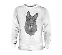Candymix - German Shepherd/Alsation Dog Sketch - Unisex Sweatshirt Mens Ladies Sweater Jumper Top, Size Large, Colour White