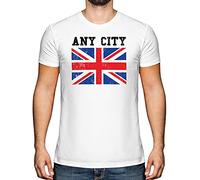 Candymix Graphic Men's T-Shirt - Customisable United Kingdom/Union Jack Flag Any Text - Premium Cotton Tee for Men, Short-Sleeve, Crew Neck, Contemporary Fashion Fit, Size Large, Colour White