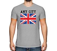 Candymix Graphic Men's T-Shirt - Customisable United Kingdom/Union Jack Flag Any Text - Premium Cotton Tee for Men, Short-Sleeve, Crew Neck, Contemporary Fashion Fit, Size X-Large, Colour Grey Marl