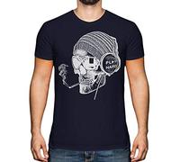 Candymix Graphic Men's T-Shirt - Work Hard Play Hard: Smoking Skull Wearing Headphones - Premium Cotton Tee for Men, Short-Sleeve, Crew Neck, Contemporary Fashion Fit, X-Large, Colour Navy
