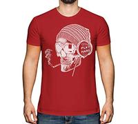 Candymix Graphic Men's T-Shirt - Work Hard Play Hard: Smoking Skull Wearing Headphones - Premium Cotton Tee for Men, Short-Sleeve, Crew Neck, Contemporary Fashion Fit, 2X-Large, Colour Red