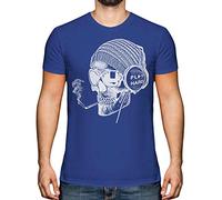 Candymix Graphic Men's T-Shirt - Work Hard Play Hard: Smoking Skull Wearing Headphones - Premium Cotton Tee for Men, Short-Sleeve, Crew Neck, Contemporary Fashion Fit, 2X-Large, Colour Royal Blue