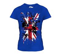Candymix - Great Britain Union Jack Abstract Flag Print - Ladies Fitted T Shirt Top T-Shirt, Size 2X-Large, Colour Royal Blue