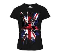 Candymix - Great Britain Union Jack Abstract Flag Print - Ladies Fitted T Shirt Top T-Shirt, Size Large, Colour Black
