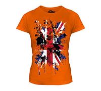 Candymix - Great Britain Union Jack Abstract Flag Print - Ladies Fitted T Shirt Top T-Shirt, Size Medium, Colour Orange