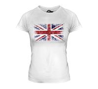 Candymix - Great Britain Union Jack Distressed Flag - Ladies Fitted T Shirt Top T-Shirt, Size Large, Colour White