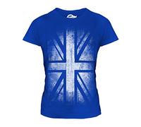 Candymix - Great Britain Union Jack Faded Flag Print - Ladies Fitted T Shirt Top T-Shirt, Size 2X-Large, Colour Royal Blue