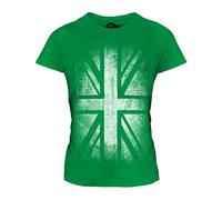 Candymix - Great Britain Union Jack Faded Flag Print - Ladies Fitted T Shirt Top T-Shirt, Size X-Large, Colour Irish Green