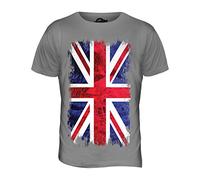 Candymix - Great Britain Union Jack Grunge Flag - Mens T Shirt Top T-Shirt, Size 2X-Large, Colour Light Grey