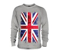 Candymix - Great Britain Union Jack Grunge Flag - Unisex Sweatshirt Mens Ladies Sweater Jumper Top, Size Medium, Colour Grey Marl