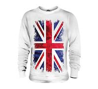 Candymix - Great Britain Union Jack Grunge Flag - Unisex Sweatshirt Mens Ladies Sweater Jumper Top, Size Medium, Colour White