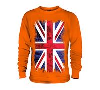 Candymix - Great Britain Union Jack Grunge Flag - Unisex Sweatshirt Mens Ladies Sweater Jumper Top, Size Large, Colour Orange