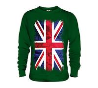 Candymix - Great Britain Union Jack Grunge Flag - Unisex Sweatshirt Mens Ladies Sweater Jumper Top, Size Large, Colour Bottle Green