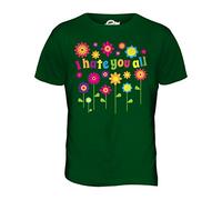 Candymix - I Hate You All Hippie Flowers - Mens T Shirt Top T-Shirt, Size 3X-Large, Colour Bottle Green