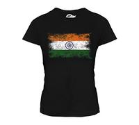 Candymix - India Distressed Flag - Ladies Fitted T Shirt Top T-Shirt, Size Medium, Colour Black