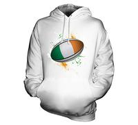 Candymix - Ireland Rugby Ball Splatter - Unisex Hoodie Mens Ladies Hooded Sweater, Size X-Large, Colour White
