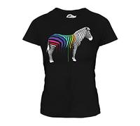Candymix - Rainbow Painted Dripping Zebra - Ladies Fitted T Shirt Top T-Shirt, Size Medium, Colour Black