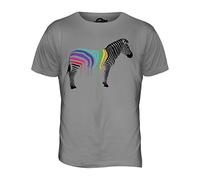 Candymix - Rainbow Painted Dripping Zebra - Mens T Shirt Top T-Shirt, Size Medium, Colour Light Grey