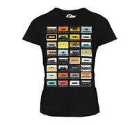 Candymix - Retro Music Cassette Tapes - Ladies Fitted T Shirt Top T-Shirt, Size 2X-Large, Colour Black