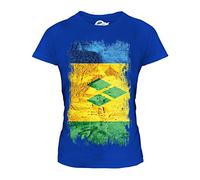Candymix - Saint Vincents and The Grenadines Grunge Flag - Ladies Fitted T Shirt Top T-Shirt, Size X-Large, Colour Royal Blue