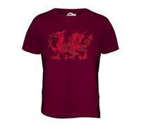 Candymix - Welsh Dragon Splatter - Mens T Shirt Top T-Shirt, Size Small, Colour Burgundy
