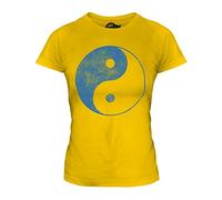 Candymix - Yin Yang Distressed Print - Ladies Fitted T Shirt Top T-Shirt, Size Medium, Colour Deep Yellow