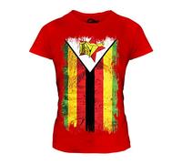 Candymix - Zimbabwe Grunge Flag - Ladies Fitted T Shirt Top T-Shirt, Size Large, Colour Red