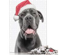 Cane Corso Dog with Santa Hat Portrait Puzzle Jigsaws 500 Pieces for Adults Wood Puzzles Wooden Puzzles Educational Game Challenge Toy 500pcs (52x38cm)