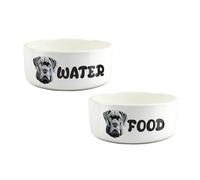 Cane Corso Pet Bowl Set - Cartoon Dog Novelty Food & Water Bowls - Large White Feeding Dishes For Dogs (Set of 2)