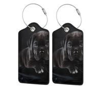 Cane Corso Pets Puppy Black Cane Corso,Luggage Tags Pu Leather Name Tag Travel Suitcase Identifier ID Tags Durable Luggage Label 2 pcs