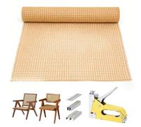 Cane Rattan Webbing Roll, 60 x 300cm Plastic PE Cane Webbing Roll with Staple Tool, Natural Rattan Webbing Roll Kit, Wicker Repair Kit for Repairing & Updating Chairs Cabinets Furniture Basket