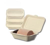 Caneeco 50-Pack Bagasse Sugarcane Takeaway Boxes - 7"x5" Clamshell Containers, PFAS Free, TUV Home Compostable Certified Food Boxes for Hot & Cold Meals, Restaurants, Parties & Catering