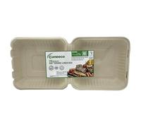Caneeco 50-Pack Bagasse Sugarcane Takeaway Boxes - 8"x8" Clamshell Containers, PFAS Free, TUV Home Compostable Certified Food Boxes for Hot & Cold Meals, Restaurants, Parties & Catering