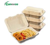 Caneeco 9X6 Biodegradable Takeaway Boxes Sugarcane Clamshell Food Containers Eco Friendly, Compostable & Sturdy 50 Pack