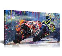 CANEITO Motorcycle Wall Decor for Boys Bedroom, Graffiti Sports Poster Canvas Wall Art for Living Room, Colorful Sports Match Picture Print Painting, 47 x 23 Inch