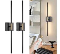 CANEOE Battery Operated Wall Lights Indoor, USB-C Rechargeable Wall Light with Remote Control, Dimmable Wireless LED Black Wall Lamps with Switch,70CM Modern Wall Sconces 2-Pack