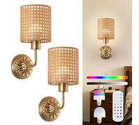 CANEOE Boho Battery Wall Lights,Cordless LED Wall Sconces with Remote,Wireless and Rechargeable Lamp for Wall Painting,Living Room,Bedroom,Hallway,Kitchen(2-Pack)