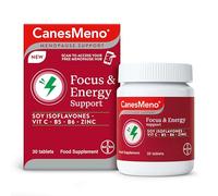 CanesMeno® Menopause Support Focus & Energy Support 30 Tablets, containing Vitamin C, B5, B6 and Zinc.