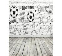 Canessioa 8x10ft Soccer Brick Wall Backdrop HD White Brick & Football Graffiti Vinyl Background for Soccer Birthday Party Photography Soccer Match Event Live Streaming Decor