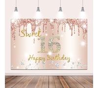 Canessioa 8x6ft Happy 16th Birthday Backdrop Rose Gold 16 Years Old Birthday Backdrop Banner for Women, 16th Birthday Party Suppiles Photography Background, Pink 16th Old Bday Poster Photo Decor